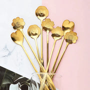 Juego de cucharillas de acero inoxidable Decorbites™ Flor de Oro para café, postres y helado