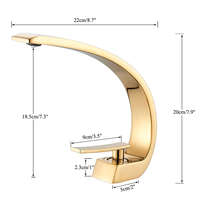 Polished Golden Bathroom Faucet Single Handle Hot Cold Mixier Tap Vanity Sink Faucet Deck Mount Crane