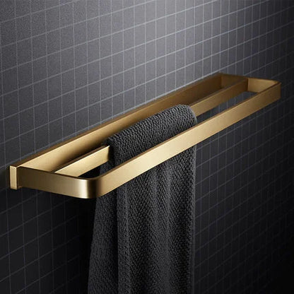 DecorBites™ Brushed Gold Bathroom Hardware Set: Towel Rack, Corner Shelf, Paper Holder, Hook, Toilet Brush Holder