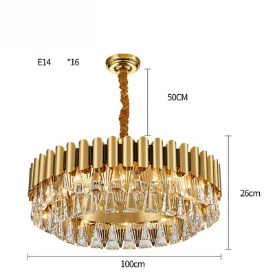 DecorBites™ Golden Stainless Steel Crystal Chandelier | LED Round Oval Lustre Fixture