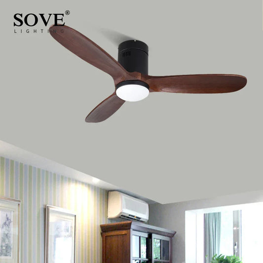 DecorBites™ 48" Brown Wood Ceiling Fan with Light, Remote Control, Vintage Retro Style