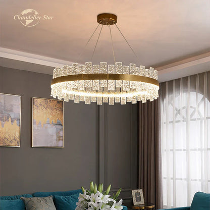 DecorBites™ LED Round Glass Chandelier: Modern Nordic Stainless Steel Pendant Light for Bedroom & Living Room