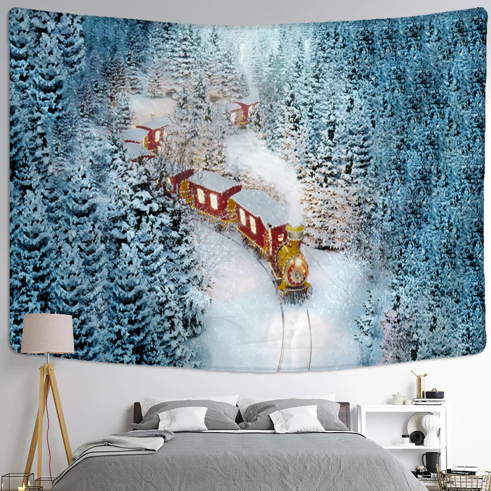 Snow Scene Oil Painting Tapestry Wall Hanging for Home Decor by Decobites