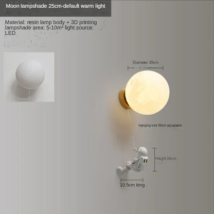 DecorBites™ Astronaut Moon Wall Lamp: Creative 3D Printing Light for Kids' Bedroom.