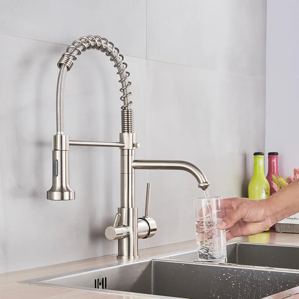 Decorbites™ Bürstennickel Küchenarmatur mit Drehschenkel und Filter-Wasserhahn