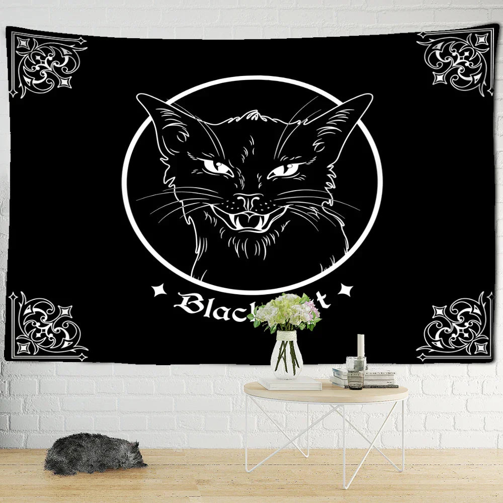 Decobites Black Cat Psychedelic Tapestry Wall Hanging for Home Decor