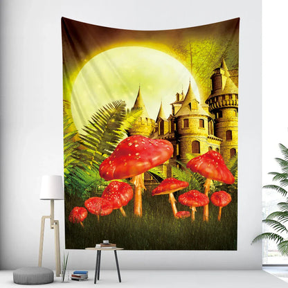 Decobites Christmas Mushroom Castle Tapestry Wall Hanging