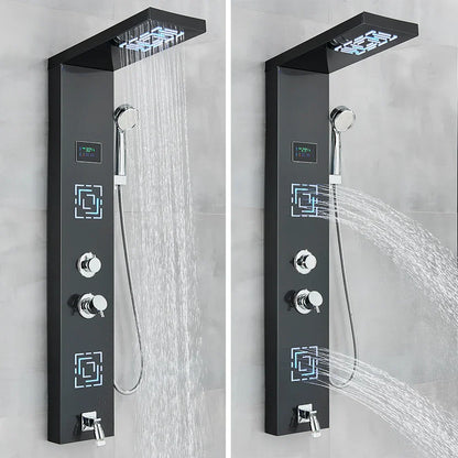DecorBites™ LCD Black LED Rainfall Shower Panel with 5 Massage Jets Wall Mount