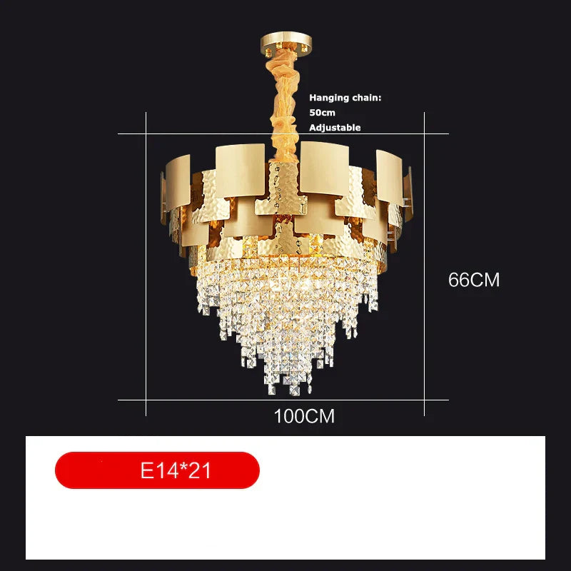 Decorbites™ Lámpara colgante de acero inoxidable Golden Crystal para vestíbulo elegante