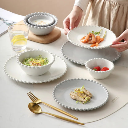 DecorBites™ Heart Shaped Pearl Dinner Plate Set - Elegant Porcelain Tableware for Salad, Soup, Steak