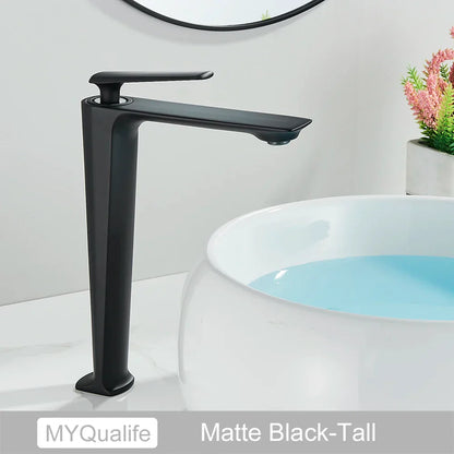 DecorBites™ Black Brass Bathroom Sink Faucet, Hot Cold Water Mixer, Single Handle Deck Mount