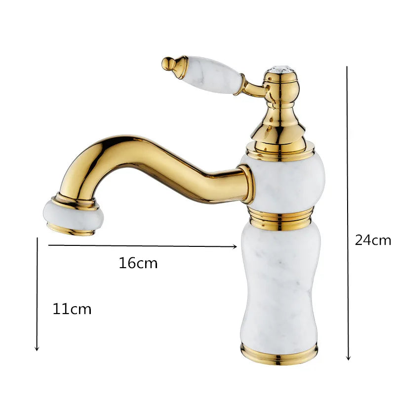 Decorbites™ Grifo de Lavabo para Baño en Latón Dorado y Mármol Mezclador de Agua Fría y Caliente para Fregadero