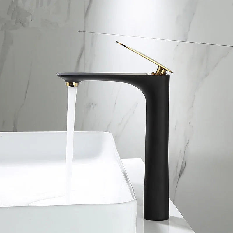 DecorBites™ Black & Gold Basin Faucet | Bathroom Sink Tap Hot Cold Mixer Tap