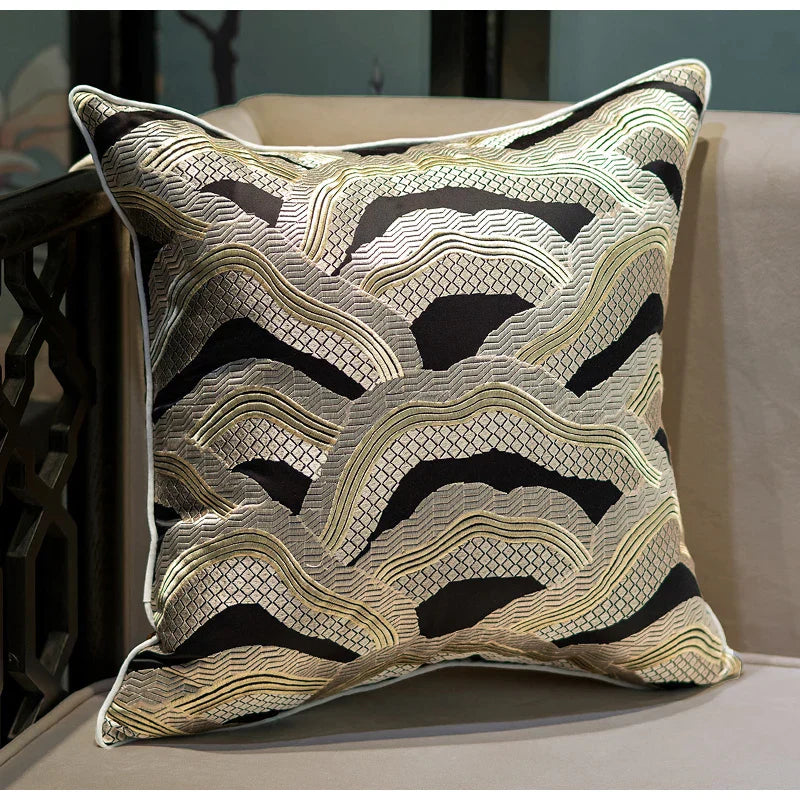 DecorBites™ Chinoiserie Golden Embroidered Luxury Cushion Cover - Highly Unique, Patio to Hotel Quality