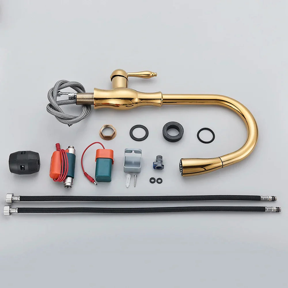 DecorBites™ Gold Sensor Kitchen Faucet Pull Out Touch Control Mixer Tap Sink Crane
