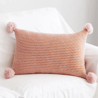 Decorbites™ Strick-Pompom-Ball-Kissenbezug in Vintage-Gelb Elfenbein Rosa Grün