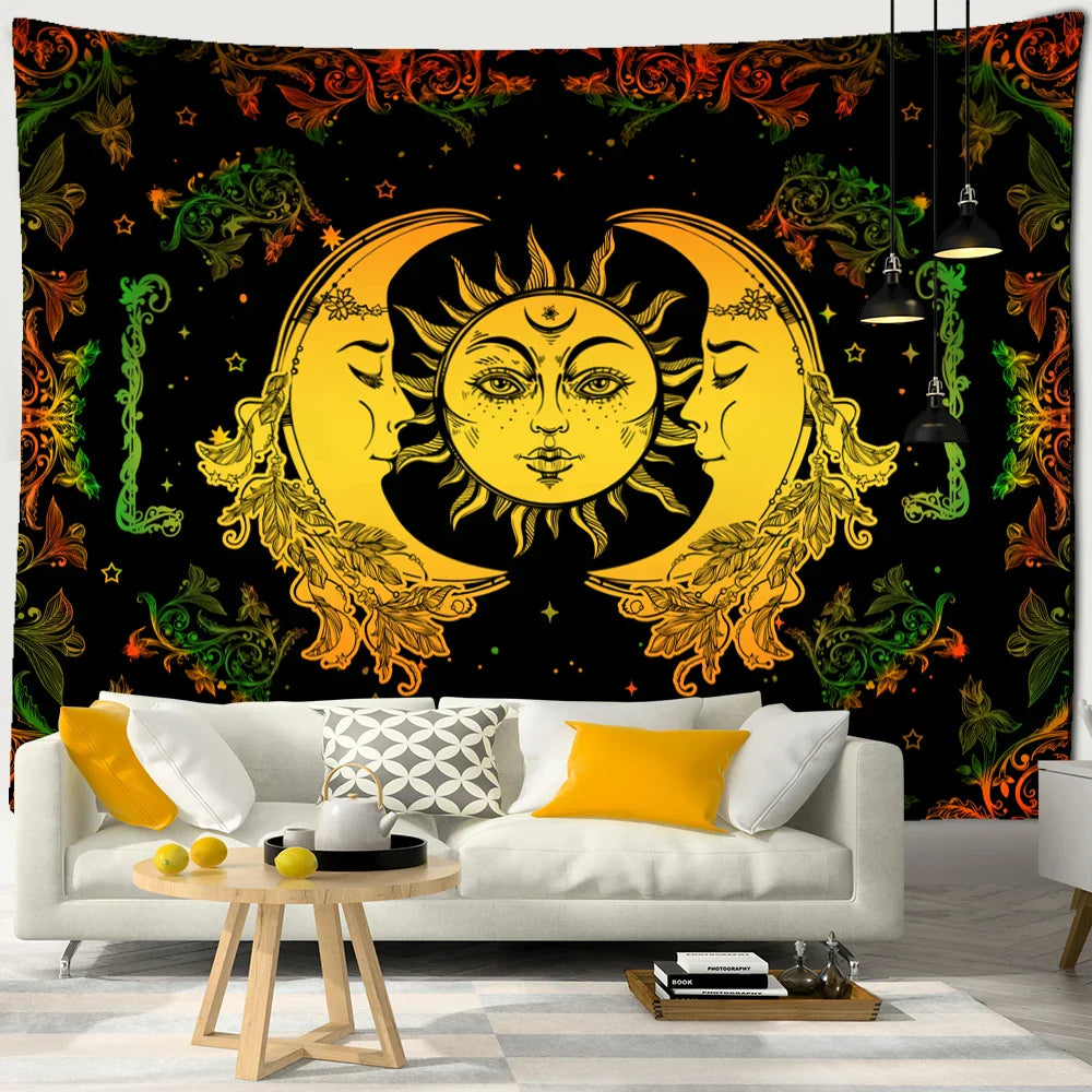 Decobites Sun Moon Universe Tapestry: Colorful Hippie Wall Hanging for Home Decor