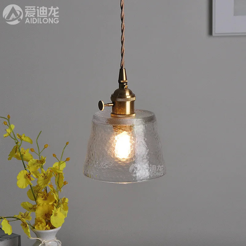 DecorBites™ Green Glass LED Pendant Light - Japanese Style Nordic Copper Hanging Lamp