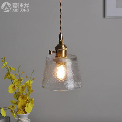 DecorBites™ Green Glass LED Pendant Light - Japanese Style Nordic Copper Hanging Lamp