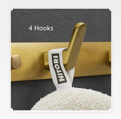 DecorBites™ Brushed Gold Aluminum Robe Hooks Set for Bathroom and Kitchen