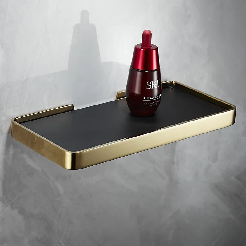 DecorBites™ Brushed Gold Bathroom Corner Shelf Wall-Mounted Storage Organizer