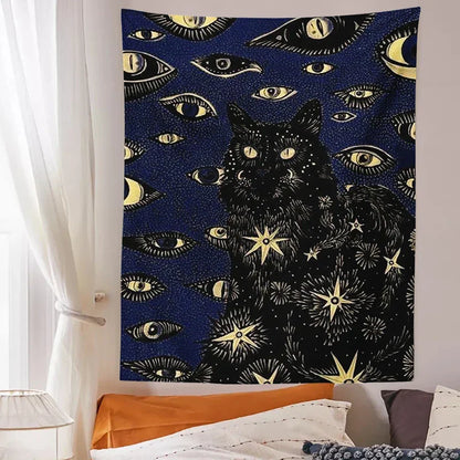 Cat Coven Witchcraft Tapestry by Decobites - Bohemian Wall Art for Aesthetic Room Decor