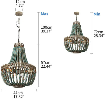 DecorBites™ Blue Wood Beads Ceiling Chandelier Pendant Lamps