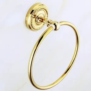 DecorBites™ Gold Brass Bathroom Accessories Set: Robe Hook, Paper Holder, Towel Bar, Towel Ring