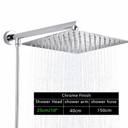 DecorBites™ Bright Chrome 8" Shower Head with 15" Arm and 59" Hose - Wall Mounted Rainfall