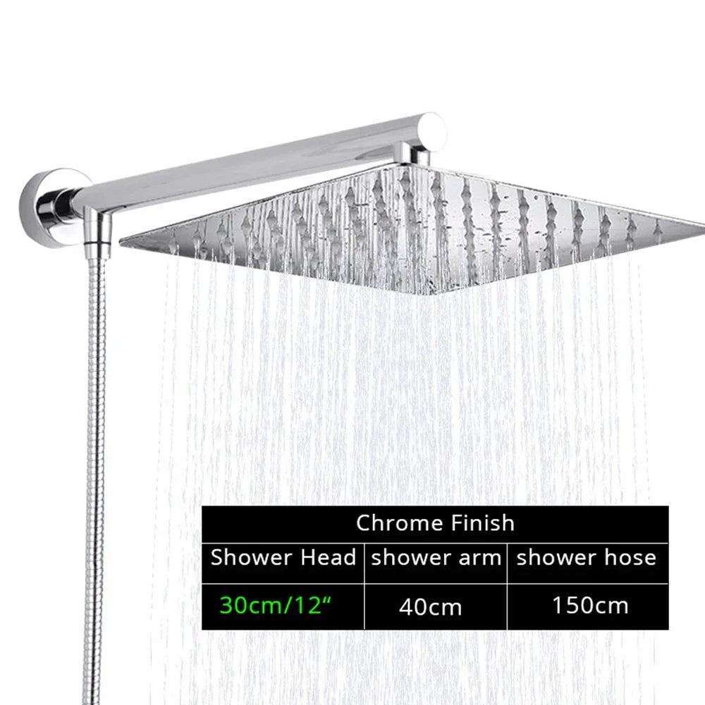 DecorBites™ Bright Chrome 8" Shower Head with 15" Arm and 59" Hose - Wall Mounted Rainfall