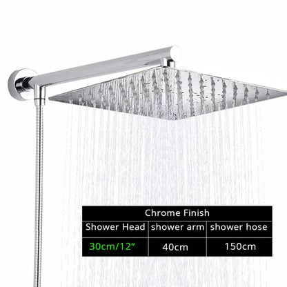 DecorBites™ Bright Chrome 8" Shower Head with 15" Arm and 59" Hose - Wall Mounted Rainfall
