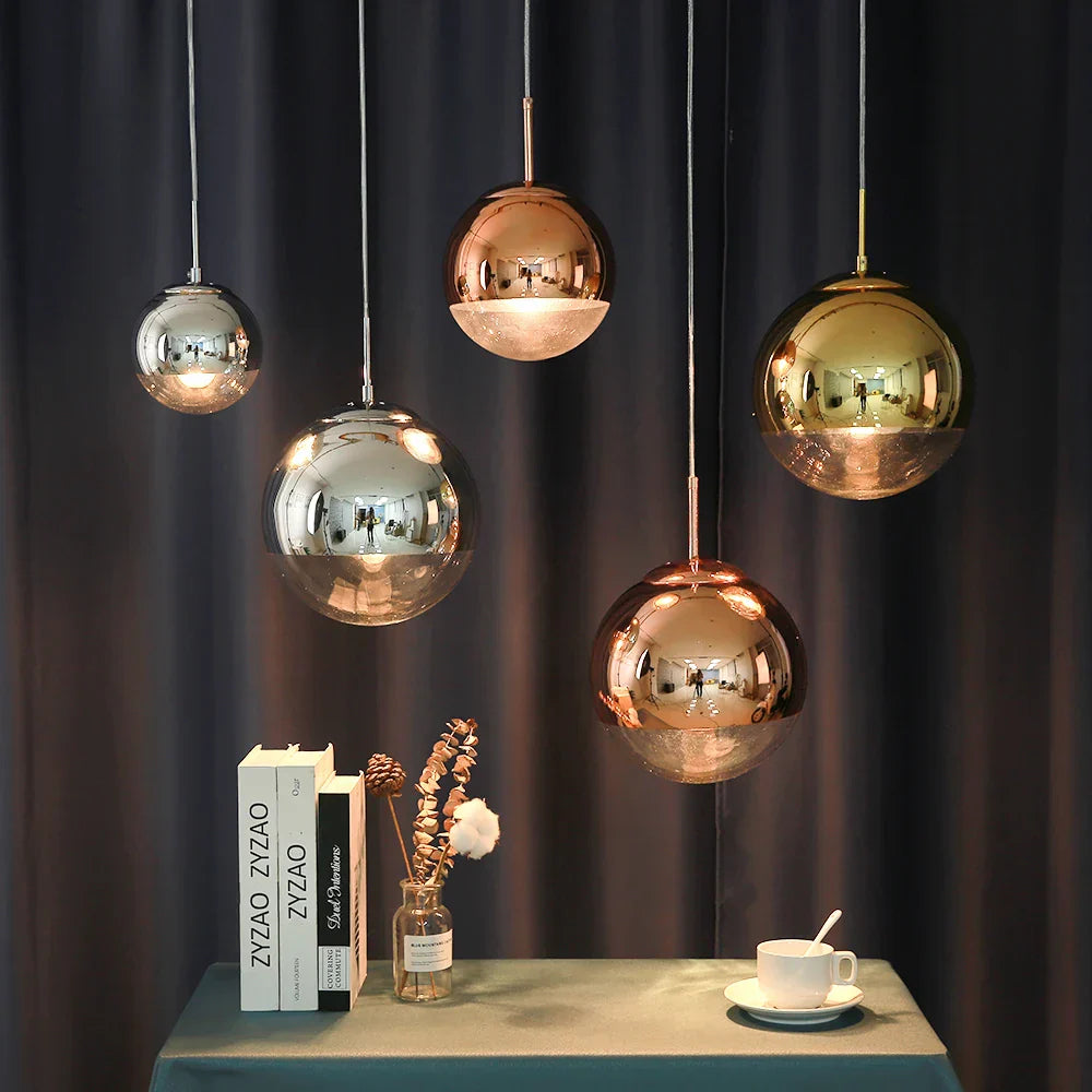Lámpara colgante LED de bola de vidrio dorado Decorbites™ para dormitorio, sala de estar - Lámpara colgante de arte moderno