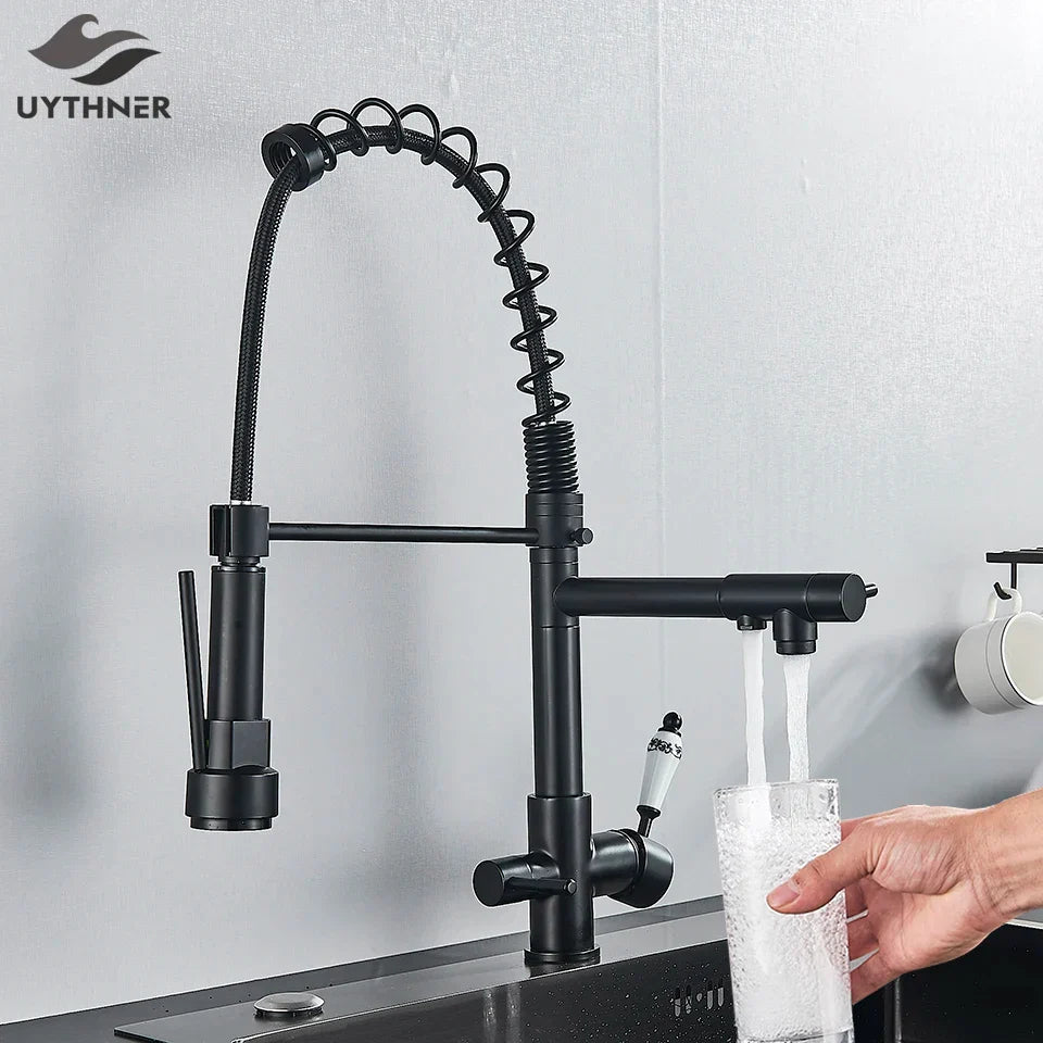 Grifo Filtro de Agua para Cocina Decorbites™: Mezclador de Tres Picos, Rotación de 360°, Purificación de Agua Pura