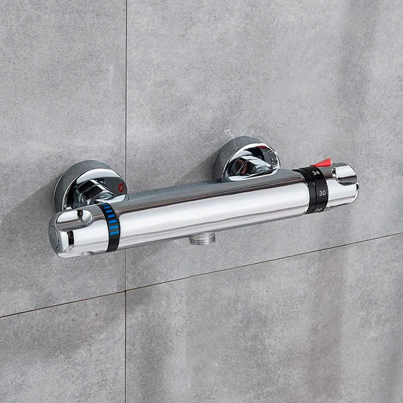 طقم دش ترموستاتي من ديكوربايتس™ باللونين الأسود والكروم مع حامل حائط - إكسسوارات الحمام