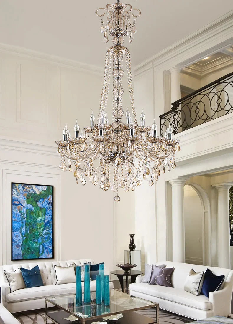 DecorBites™ Large Stair Crystal Chandelier 15 Arms Gold/Silver K9 Crystal Luxury Light