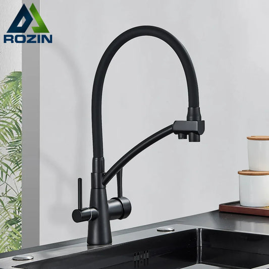 DecorBites™ Black 2-in-1 Pull Down Kitchen Faucet with Filtered Water