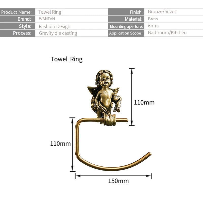DecorBites™ Gold Brass Angel Towel Ring Wall Rack for Bathroom - MB-0786B