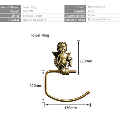 DecorBites™ Gold Brass Angel Towel Ring Wall Rack for Bathroom - MB-0786B