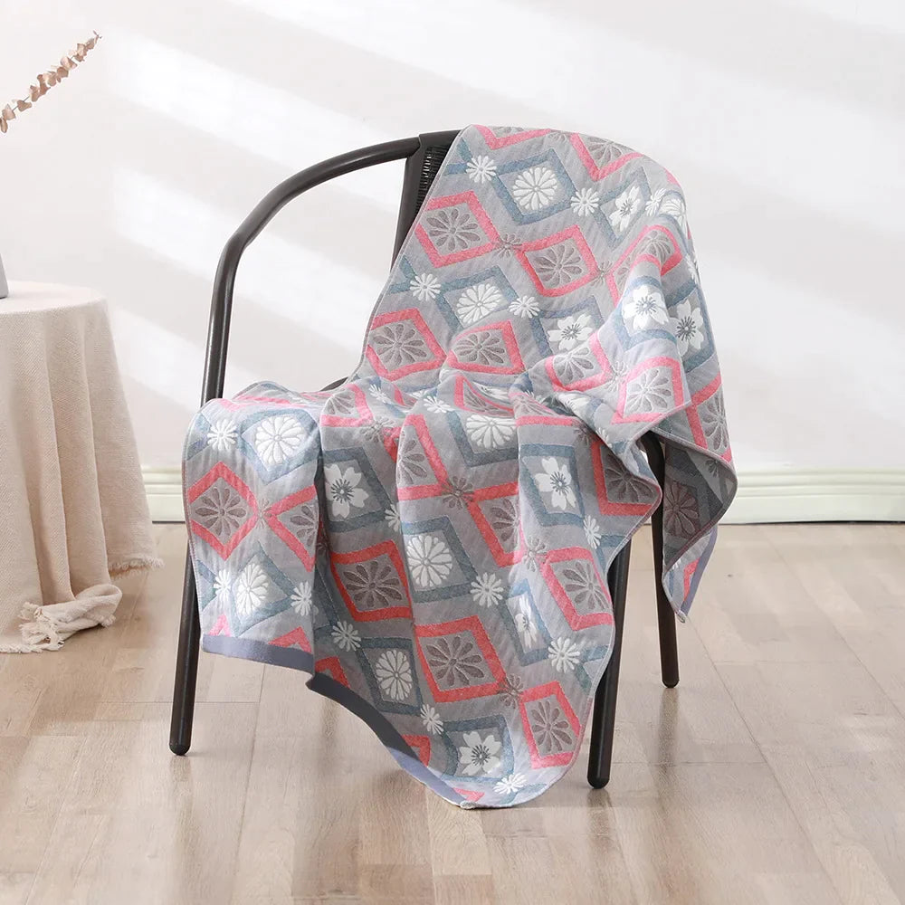 DecorBites™ Bohemian Floral Cotton Gauze Bath Towel 70*140 - Soft & High Quality for Women, Children, and Adults