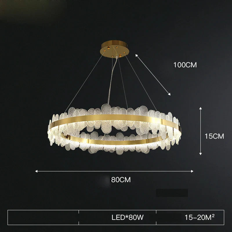 Gold LED Dining Chandelier Frosted Glass 80cm