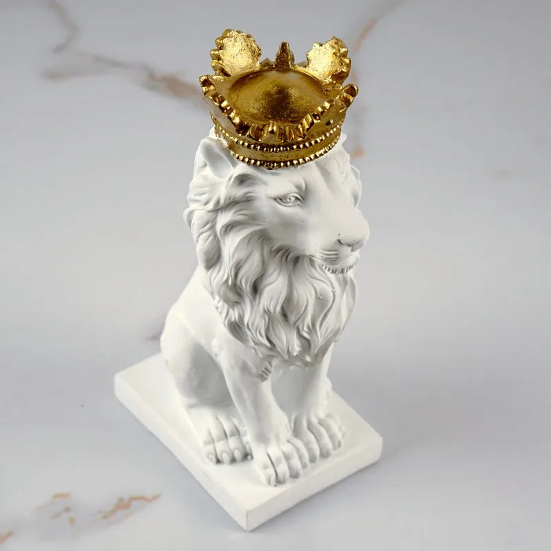 DecorBites™ Golden Crown Lion King Statue 17cm Height Nordic Handicraft Home Office Decor