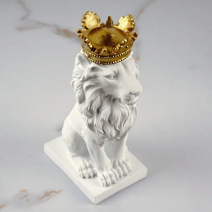 DecorBites™ Golden Crown Lion King Statue 17cm Height Nordic Handicraft Home Office Decor