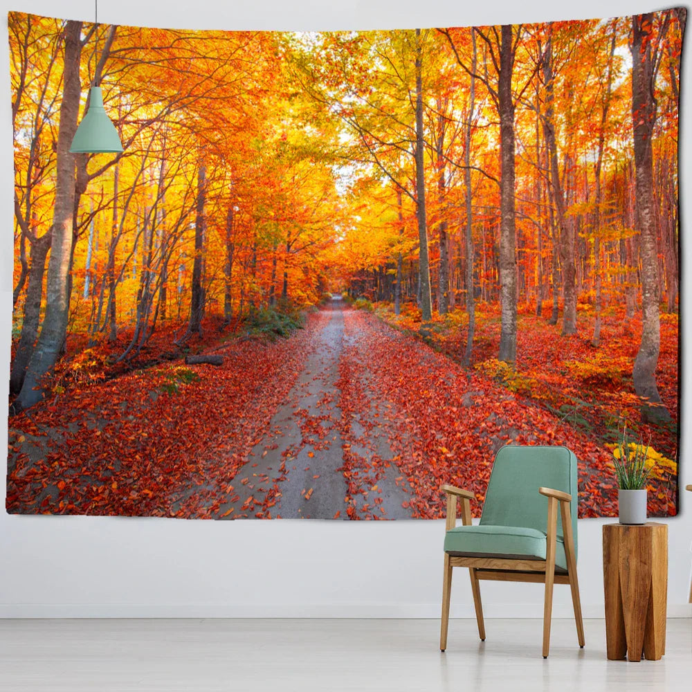 Decobites Red Maple Forest Tapestry Wall Hanging - Bohemian Aesthetics Room Decor