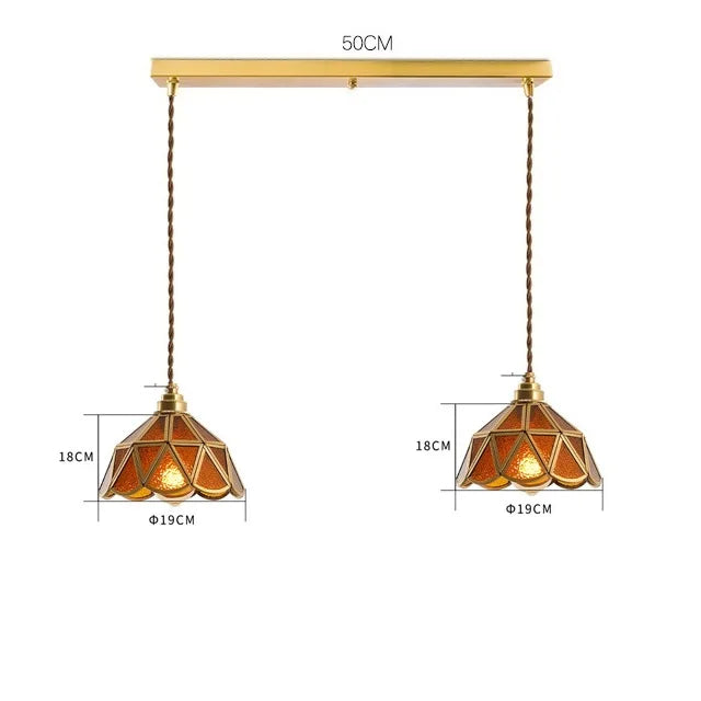 Decorbites™ Japanisches Vintage-Glas-Kupfer-LED-Pendant-Lampenleuchte für Schlafzimmer, Bar, Café