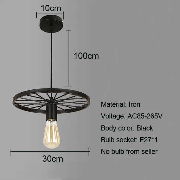 Lámpara de araña DecorBites™ con forma de rueda de hierro | Lámpara colgante industrial retro para comedor