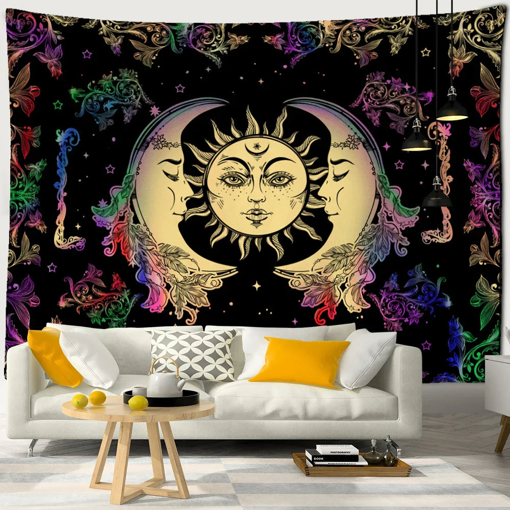 Decobites Sun Moon Universe Tapestry: Colorful Hippie Wall Hanging for Home Decor