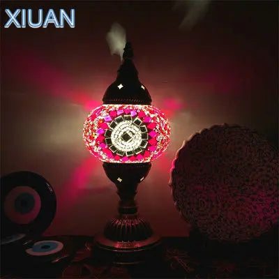 DecorBites™ Colorful Mosaic Table Lamp, Handmade Stained Glass Lampshade