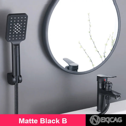 DecorBites™ Black Copper Basin Faucet with Shower Head & Dual Function Mixer