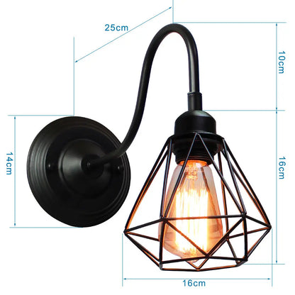 DecorBites™ Black Cage Guard Wall Sconce LED Lamp Indoor Retro Lighting Fixture