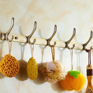 DecorBites™ Brass Bathroom Set: Robe Hook, Paper Holder, Towel Bar, Soap Basket.